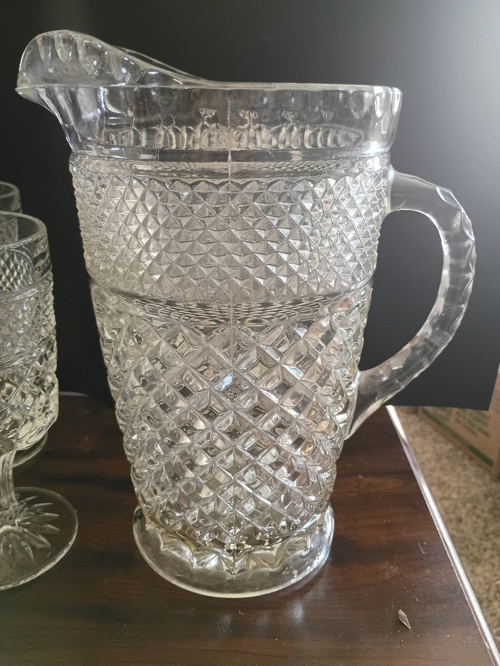 Vintage Hocking Diamond Pattern Goblet and Pitcher Set - Picture 3 of 4